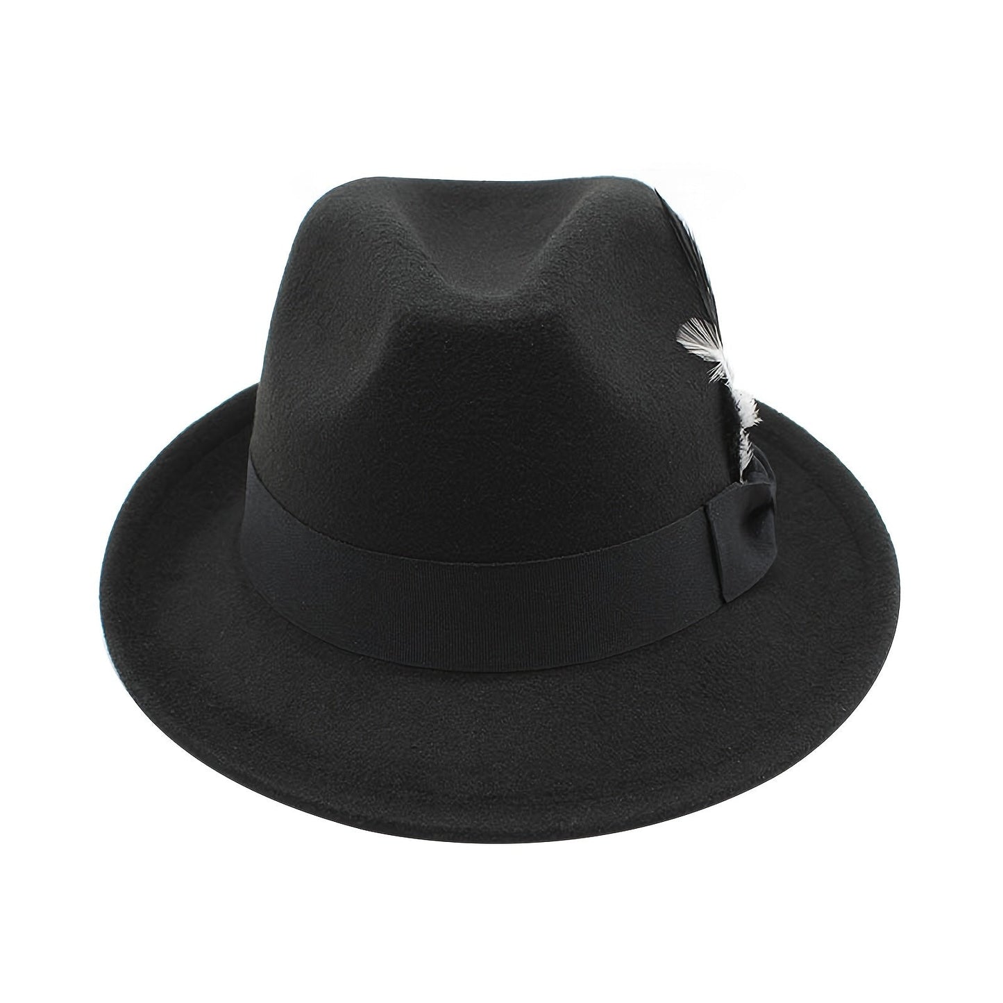 Short Brim Felt Fedora Hat for Men & Women – Classic Feather Panama Dress Hat in 7 Colors, Black Brown Navy Red Gray Coffee, Unisex Jazz Cap for Formal Casual Daily Wear