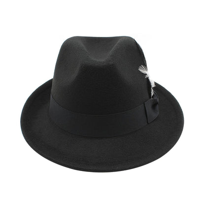 Short Brim Felt Fedora Hat for Men & Women – Classic Feather Panama Dress Hat in 7 Colors, Black Brown Navy Red Gray Coffee, Unisex Jazz Cap for Formal Casual Daily Wear