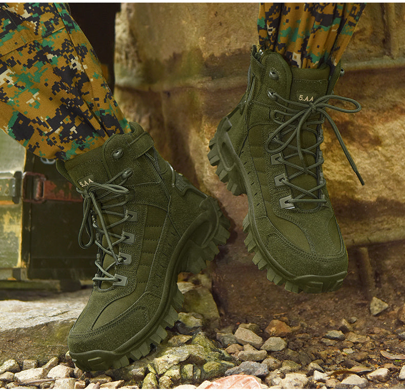 Men's Lightweight High-Top Tactical Hiking Boots – Slip-Resistant Durable Outdoor Boots for Jungle Hiking, Hunting & Adventure Travel, All-Season, Army Green Dark Brown Sand, US 6.5-12