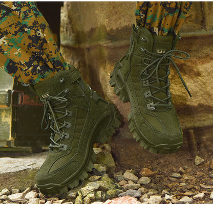 Men's Lightweight High-Top Tactical Hiking Boots – Slip-Resistant Durable Outdoor Boots for Jungle Hiking, Hunting & Adventure Travel, All-Season, Army Green Dark Brown Sand, US 6.5-12