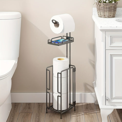 Freestanding Toilet Paper Holder Metal Stand 3 Reserve Roll Storage | No Drilling Modern Bathroom TP Dispenser | Floor Standing Toilet Paper Organizer | Housewarming Gift | Black
