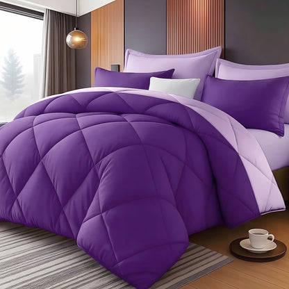 Quilted Comforter Set Twin Queen King Size – Soft Diamond Pattern Quilt with Pillowcases Ultra-Fine Fiber Fill Lightweight Breathable All-Season Bedding 2/3 Piece Multiple Colors