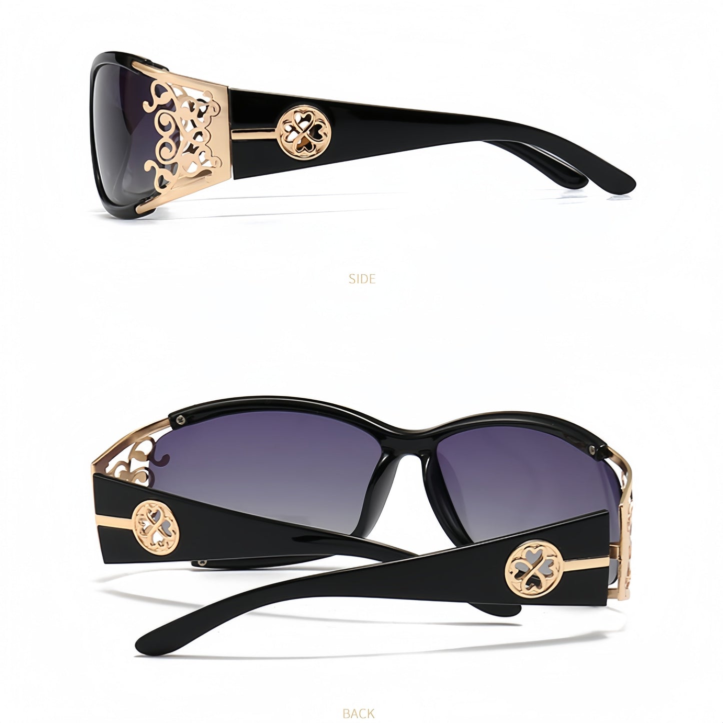 Polarized Sunglasses for Women – Oversized Square Frame UV400 Hollow Carved Temple, Retro Vintage Fashion Shades for Driving Beach Outdoor, Ladies Eyewear Gift Black Blue Purple Tea