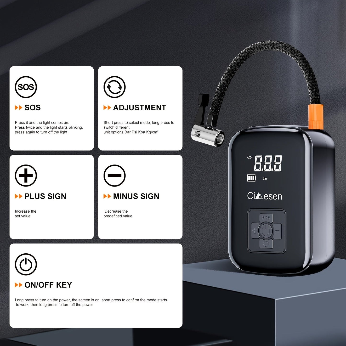 Portable Cordless Tire Inflator 150PSI Digital Display USB-C Rechargeable 4000mAh for Car Motorcycle Bike Ball