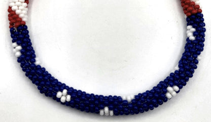 Set of 2 Handmade USA Flag Patriotic Glass Bead Bracelets – Boho Roll-On Crochet Bangles for Men & Women, Nepal Artisan Jewelry, Red White Blue Beaded Bracelet Set, 4th of July Gift
