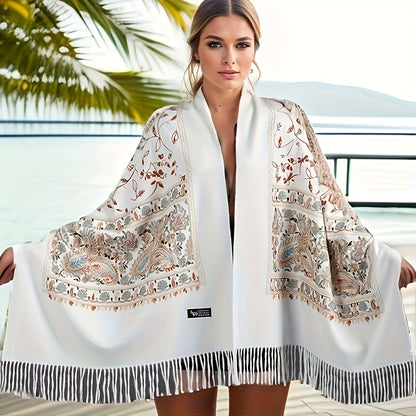 Women's Bohemian Cashmere Shawl Scarf – Vintage Paisley Embroidery with Tassel Trim, Lightweight Warm Wrap for Spring & Fall, 6 Colors, Hand Washable Casual & Dressy Outfits