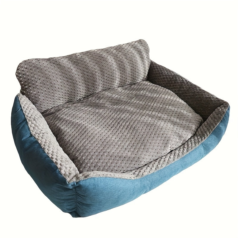 Luxury Plush Pet Sofa Bed with High Backrest – Thick Warm Washable Dog Bed for Large Medium Small Dogs & Cats, All-Season Comfort, Easy-Clean Cover, Sizes S L XL, Grey Blue