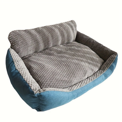 Luxury Plush Pet Sofa Bed with High Backrest – Thick Warm Washable Dog Bed for Large Medium Small Dogs & Cats, All-Season Comfort, Easy-Clean Cover, Sizes S L XL, Grey Blue