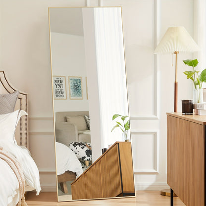 Arched Full Length Mirror with Stand 64x21 / 59x16 Inch, Aluminum Alloy Frame Shatter-Proof Nano Glass Floor Mirror, Standing Full Body Mirror for Bedroom Living Room Cloakroom Wall Decor
