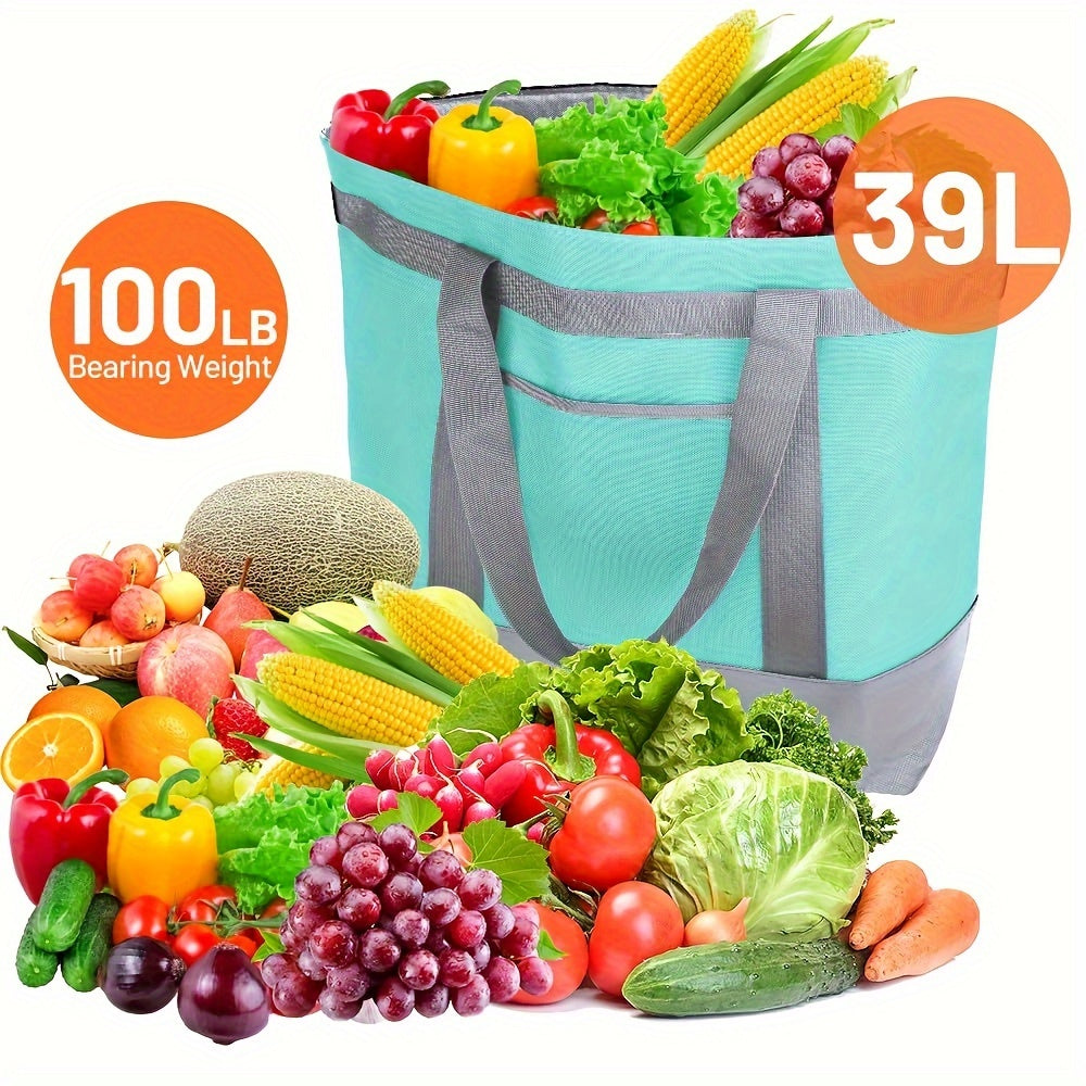 Insulated Reusable Grocery Tote Bag XXLarge 10.3 Gal – Thermal Cooler Bag for Food Delivery, Doordash, Grubhub, Grocery Shopping, Travel, Beach & Picnic, Oxford Cloth, 5 Colors