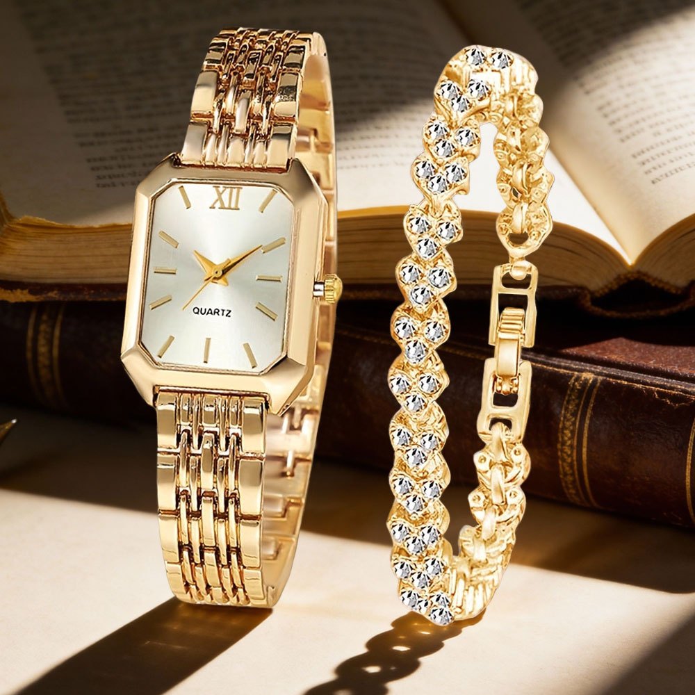 Set of 2 Women's Vintage Heart-Shaped Chain Quartz Watches – Elegant Analog Pointer Style, Gold & Silver Tone, Perfect Gift for Birthdays, Christmas & New Year