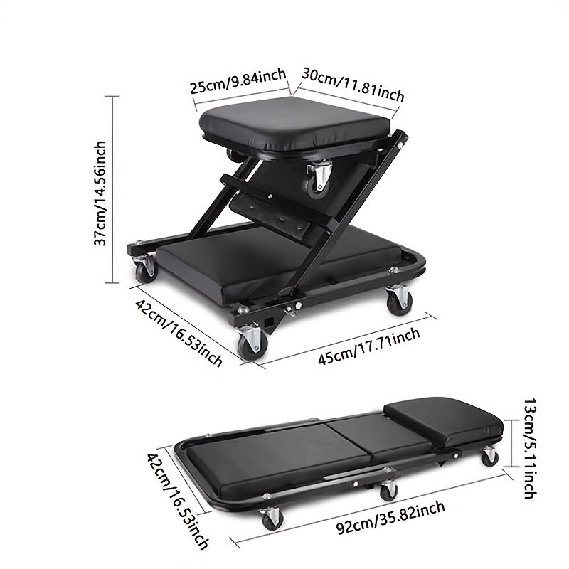 Mechanic Creeper Seat & Auto Repair Bench 3-in-1 – Foldable Z-Shaped Garage Stool with 500 Lb Capacity, 6 Wheel Rollers, Adjustable Lying, Sitting & Leaning Positions for Car Repair & Workshop