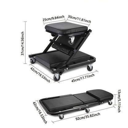 Mechanic Creeper Seat & Auto Repair Bench 3-in-1 – Foldable Z-Shaped Garage Stool with 500 Lb Capacity, 6 Wheel Rollers, Adjustable Lying, Sitting & Leaning Positions for Car Repair & Workshop