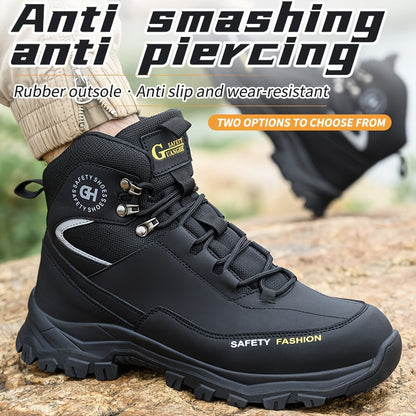 Steel Toe Work Boots for Men Heavy Duty All-Terrain Rubber Sole Cushioned Insole Arch Support Four-Season Construction Industrial Farm Outdoor Boots Black Army Green Sizes US 6-11
