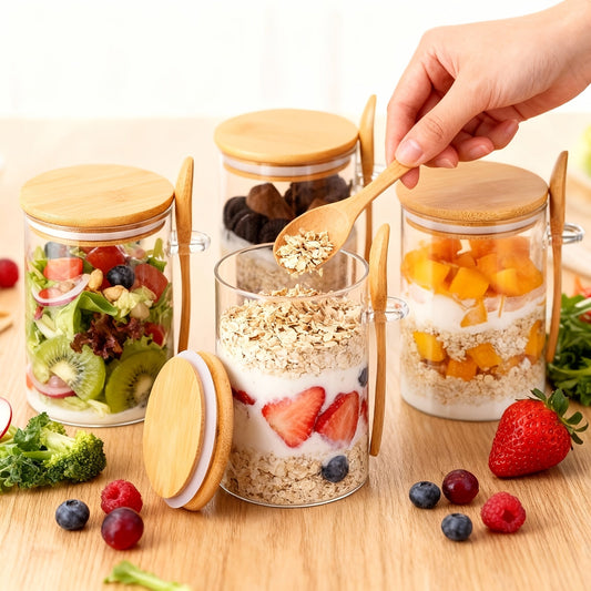 Overnight Oats Glass Jars with Lids and Spoons 4-Pack 16oz, Meal Prep Glass Containers for Oatmeal Yogurt Smoothies, Large Capacity Breakfast Jar Set, Reusable Condiment Glass Jar – Perfect Gift