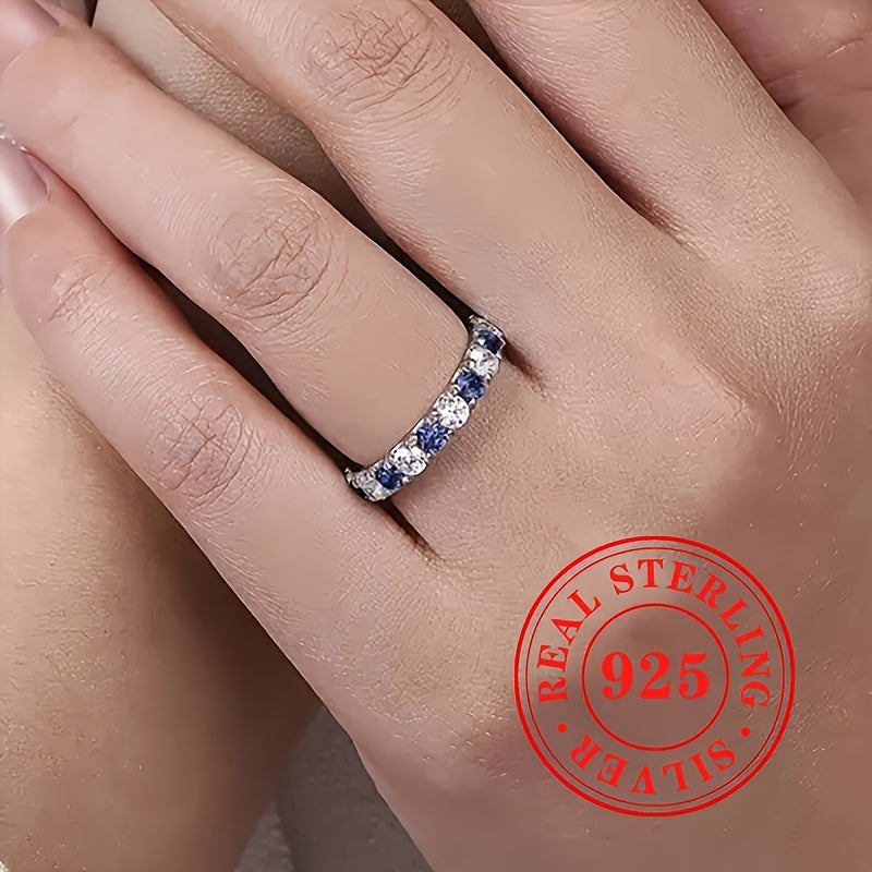 925 Sterling Silver Blue & White Synthetic Zirconia Ring for Women – Elegant Vacation Party Jewelry, Valentine's Day Anniversary Birthday Gift to Express Infinite Love