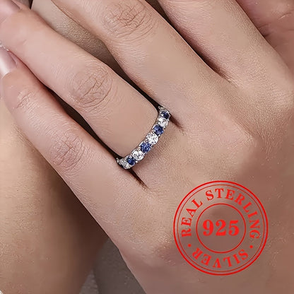 925 Sterling Silver Blue & White Synthetic Zirconia Ring for Women – Elegant Vacation Party Jewelry, Valentine's Day Anniversary Birthday Gift to Express Infinite Love