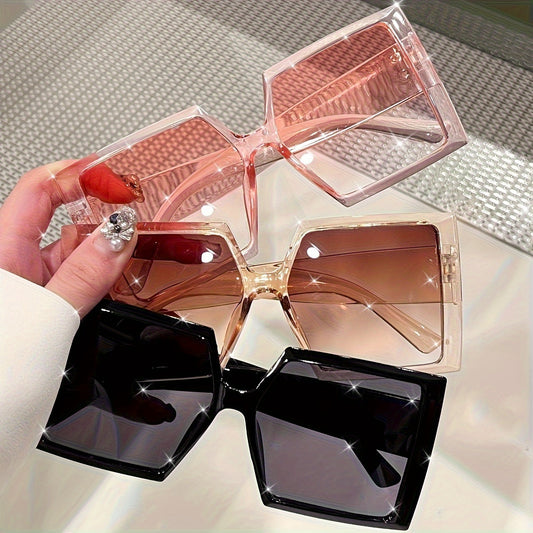 3-Pack Women's Oversized Flat Top Fashion Sunglasses Set - Large Square Frame Trendy Retro Eyewear in Pink Champagne Black for Beach Driving Travel & Everyday Style