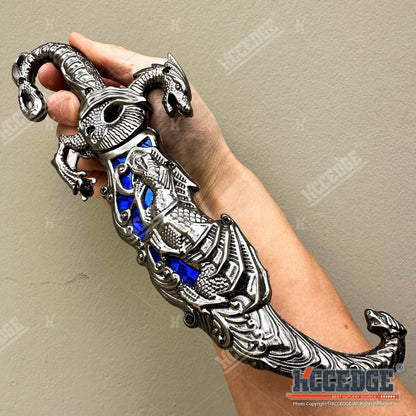 Medieval Dragon Fantasy Fixed Blade Knife with Scabbard 9 Inch – Non-Sharpened 440 Stainless Steel, Cosplay Prop, Historical Replica, Home Decor Collectible, 5 Colors