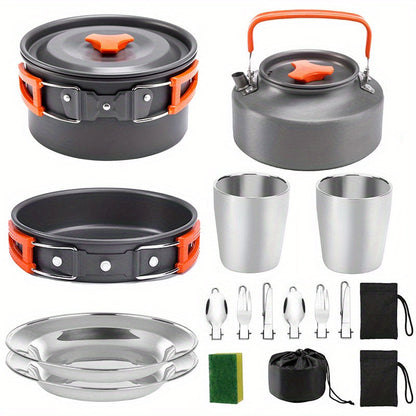Portable Camping Cookware Set for 2-3 People – Nonstick Pot, Frying Pan & Kettle with Foldable Storage, Lightweight Outdoor Camp Kitchen Kit for Hiking, Backpacking & Travel