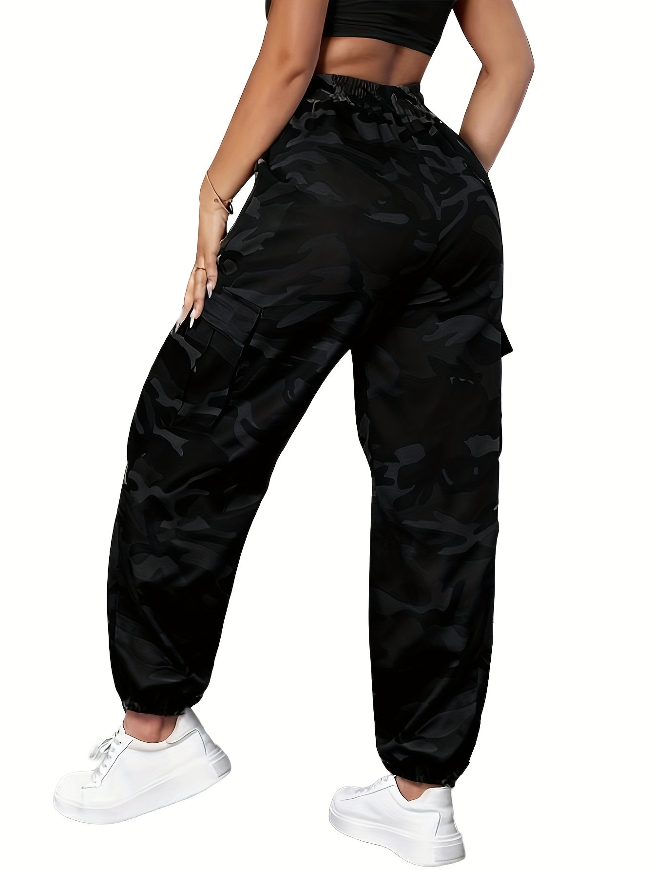 Women's Camo Cargo Pants – Lightweight Breathable Hiking Outdoor Casual Long Pants Multi-Pocket Elastic Waist XS-XXL Camouflage