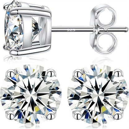 Lab Moissanite Stud Earrings D Color VVS1 Clarity – Brilliant Round Cut 18K Gold Plated 925 Sterling Silver, 1CT 2CT 4CT 6CT, Jewelry Box Included, Gift for Women Girls