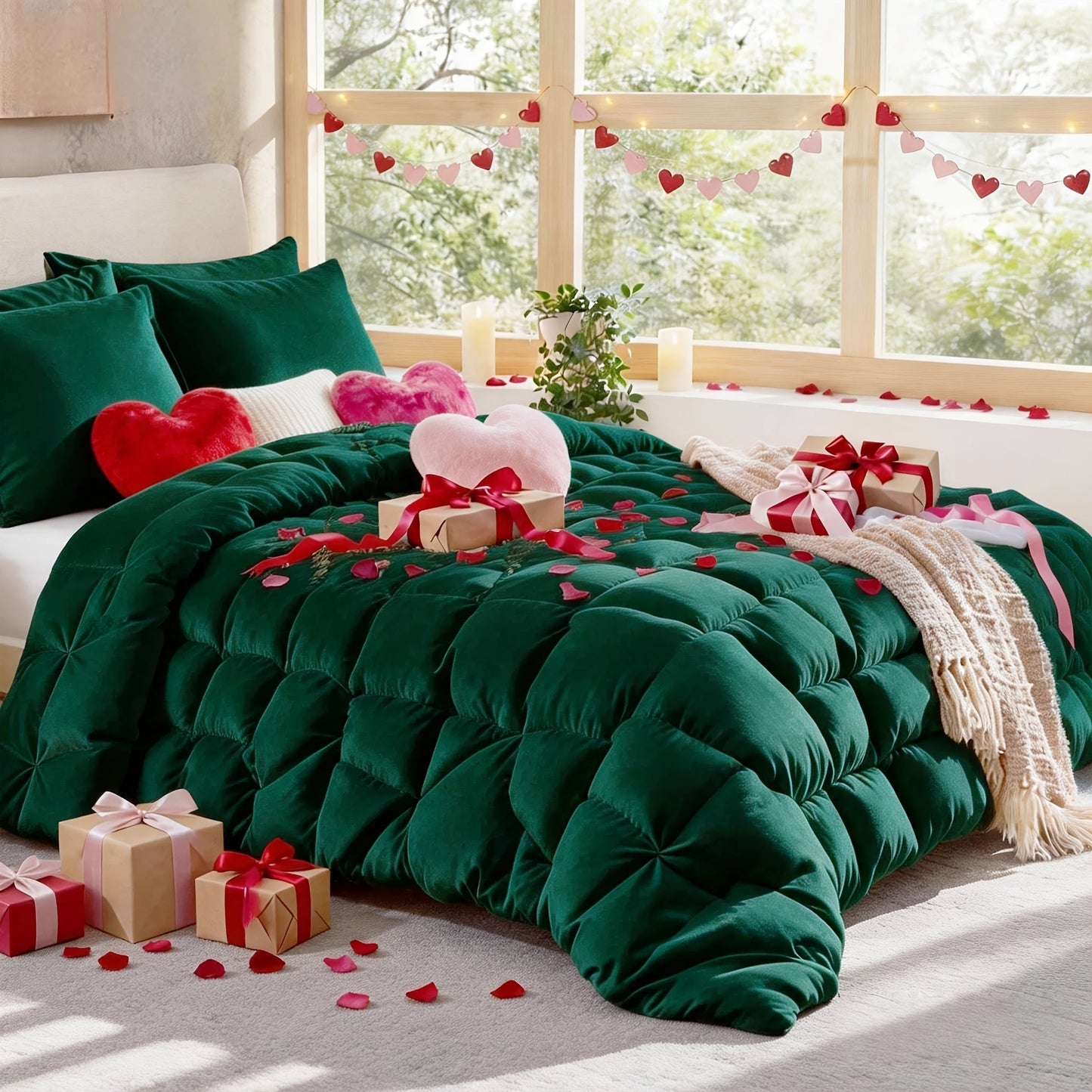 Comforter Set 7 Piece Queen King Full - Soft Microfiber Pintuck Pleated Bed in a Bag Complete Bedding Set with Comforter, Fitted Sheet, Flat Sheet & Pillowcases, All Season Home & Dorm Bedding
