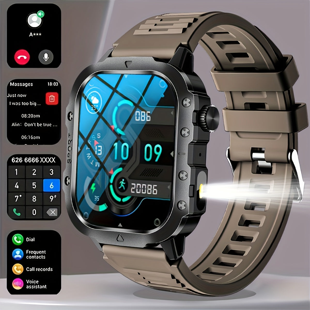 Smart Watch 2.01 Inch Large Screen LED Flashlight Fitness Tracker for Men Women Compatible Android iPhone Outdoor Sports Activity Tracker Heart Rate Monitor Step Counter Sleep Tracker