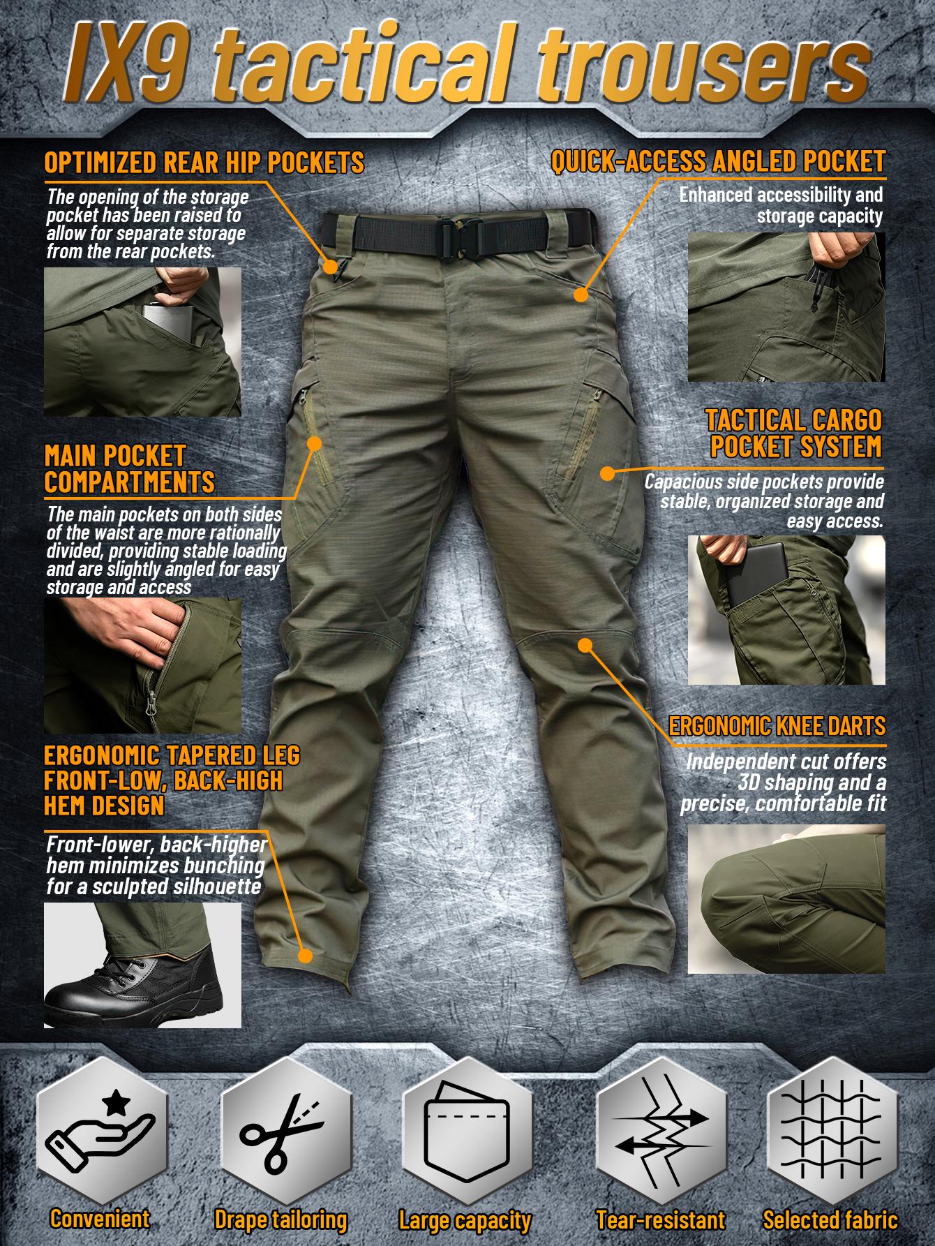 IX9 Men's Tactical Cargo Pants Slim Fit – Quick-Dry Breathable Tear-Resistant Multi-Pocket 3D Cut Outdoor Work Pants for Hiking Camping Climbing Fishing S-XXXL