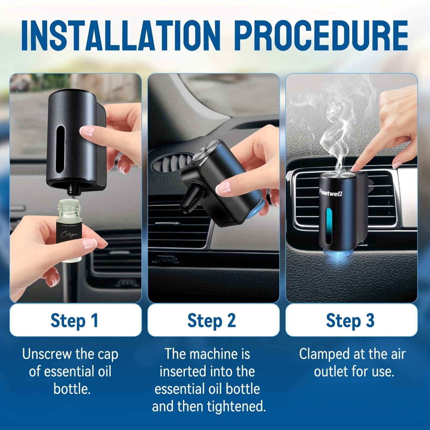 Car Aromatherapy Diffuser USB Essential Oil Air Freshener | 3 Adjustable Mist Modes, Smart Humidifier Fragrance Diffuser for Vehicle – Black, Red, Grey, Pink – Optional 6 Scents Bundle