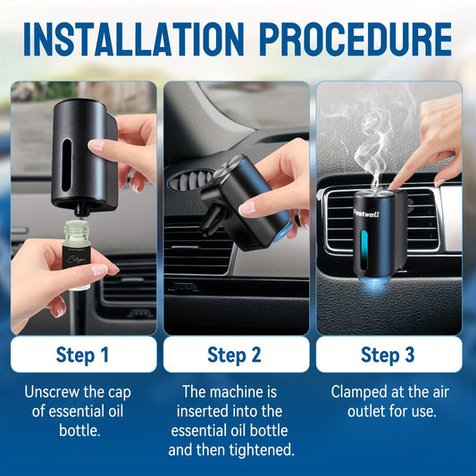 Car Aromatherapy Diffuser USB Essential Oil Air Freshener | 3 Adjustable Mist Modes, Smart Humidifier Fragrance Diffuser for Vehicle – Black, Red, Grey, Pink – Optional 6 Scents Bundle