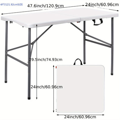 Folding Table 4ft & 6ft Portable Rectangle Table for Camping, Picnic, Wedding & Party – Lightweight with Carrying Handle, Easy Setup, Indoor Outdoor Fold Up Table – White