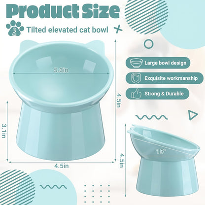 Raised Cat Bowls Set of 3 Cat-Ear Shaped Elevated Feeder Anti-Slip Base Neck Comfort Design Tri-Color Pet Feeding Dish Pink Green Blue Multi-Cat Household