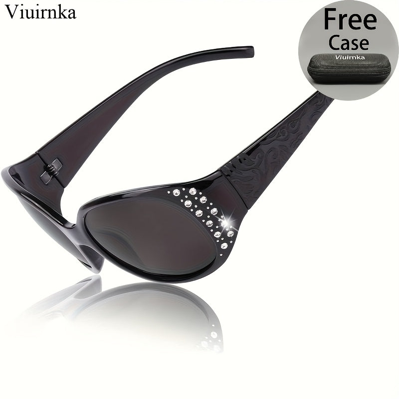 Rhinestone Cat Eye Sunglasses for Women – Floral Embellished UV Protection Shades, Lightweight Frames for Beach, Driving, Outdoor, Street Style & Vacation, Trendy Fashion Eyewear Gift