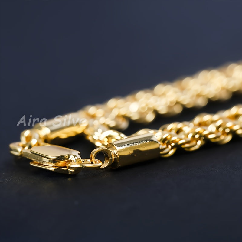925 Sterling Silver 18K Gold Plated Rope Chain Necklace 2.8mm Braided Cut Chain for Men and Women Unisex Minimalist Necklace Sizes 18 to 34 Inch with Gift Box Anniversary Birthday Holiday Gift