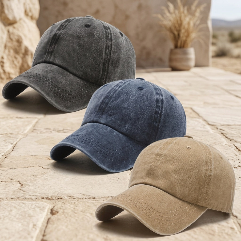 3-Pack Retro Washed Dad Hat – Adjustable Unisex Baseball Cap with Buckle, Casual Vintage Style Sports Hat for Men & Women, Neutral Colors, Durable Everyday Hat