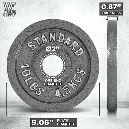 Cast Iron Weight Plates 2-Inch Olympic Solid Baked Enamel for Strength Training Powerlifting Bodybuilding Home Gym Barbell – 2.5 5 10 25 45 100LB CAPHAUS