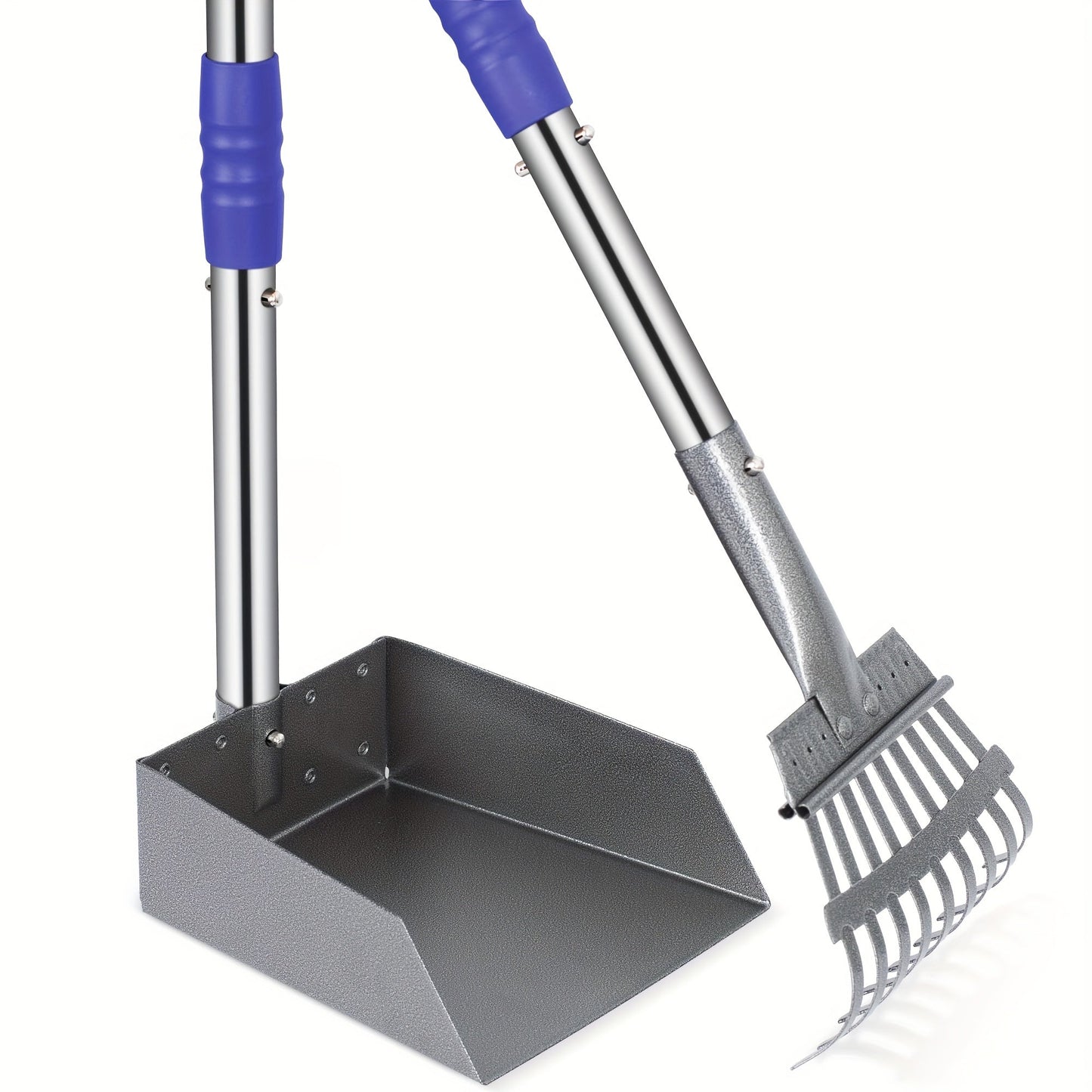 Stainless Steel Dog Pooper Scooper Set with Adjustable Handles – Rust-Proof Tray & Rake Pet Waste Removal Tool, Easy to Clean, No-Bend Design for All Dog Breeds, Yard & Outdoor Use