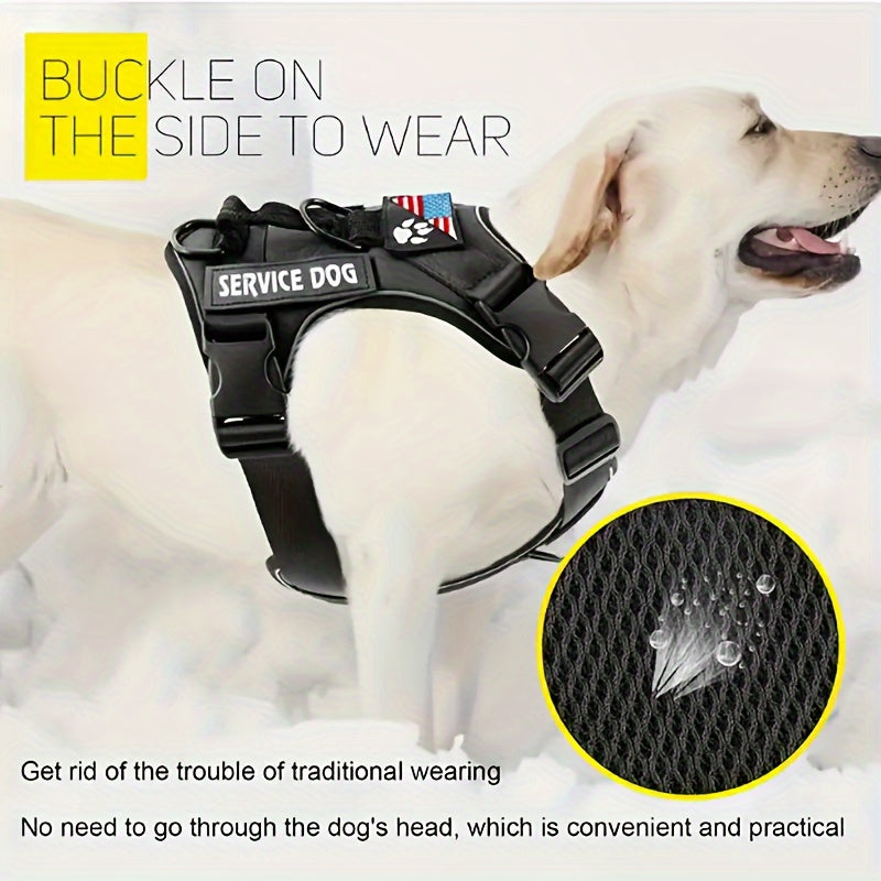 Service Dog Harness Vest with 5 ID Patches – Reflective Adjustable Oxford Vest with Breathable Mesh Lining, Service Dog ID System for Small Medium Large Dogs, Sizes XS-XL, Public & Mobility Aid