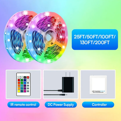 RGB LED Strip Lights App Remote Control Music Sync Dimmable Color Changing Timing – Smart LED Lights for Bedroom Living Room Game Room Decor 16.4FT to 200FT