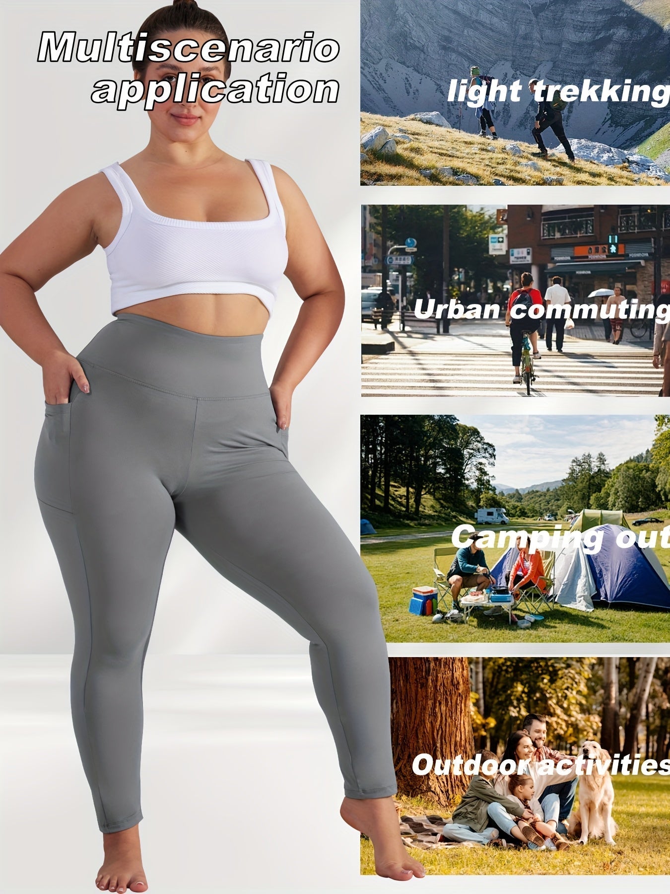 Women's Plus Size Yoga Pants with Pockets – High-Waist Fleece-Lined Warm Leggings for Fall & Winter, Tight-Fitting Elastic Sports Base Layer Pants, Sizes 1XL-5XL in Black, Gray, Burgundy & Navy