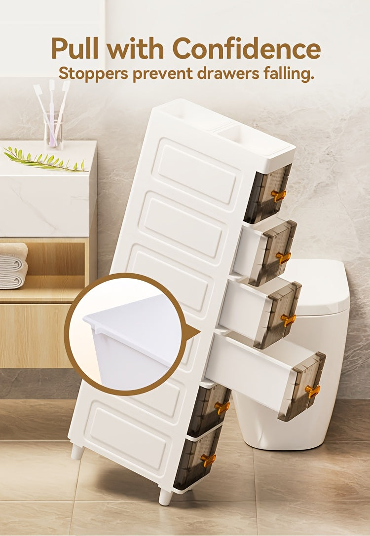 Slim Rolling Storage Cabinet with Drawers and Wheels Waterproof PP Organizer 3 4 5 6 Tier for Bathroom Kitchen Bedroom Small Spaces – Narrow Drawer Unit