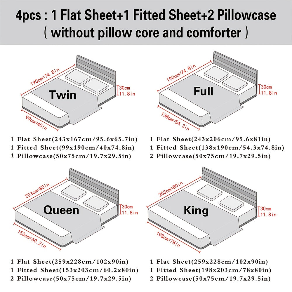 4-Piece Microfiber Bed Sheet Set Deep Pocket – Ultra Soft Breathable Hotel-Grade Sheets, Fade & Shrink Resistant, All Season, Twin Full Queen King, Multiple Colors