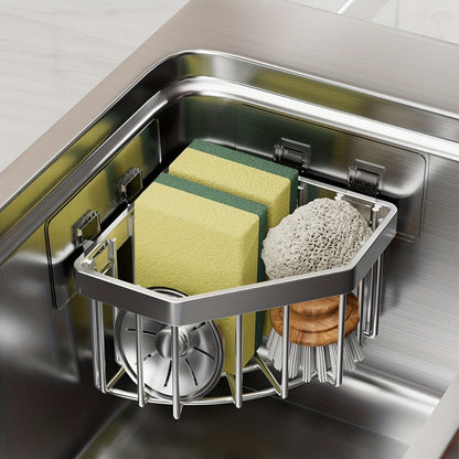 Stainless Steel Kitchen Sink Organizer – Hanging Faucet Drain Rack, Space-Saving Sponge Holder for Sponge, Brush, Towel & Scrubbers, Rust-Resistant, Kitchen & Bathroom Counter Organizer