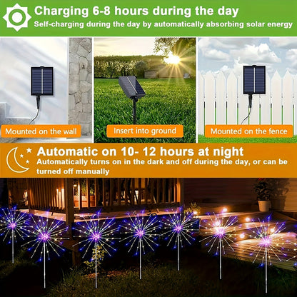 Solar Fireworks Lights Outdoor 240-640 LED Starburst Garden Stake Lights 8 Modes Waterproof Dusk to Dawn Auto On/Off – 4 Pack & 8 Pack for Christmas Yard Patio Wedding Lawn Decor Warm White Cool White Multicolor