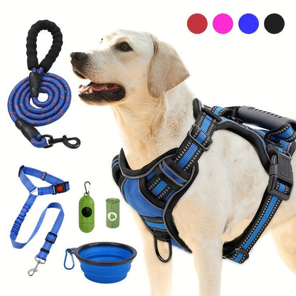 No-Pull Dog Harness & Leash Set 6-in-1 – Reflective No-Choke Oxford Vest with Dual Leash Clips & Easy Control Handle for Small Medium Large Dogs, 5 Colors XS to XL