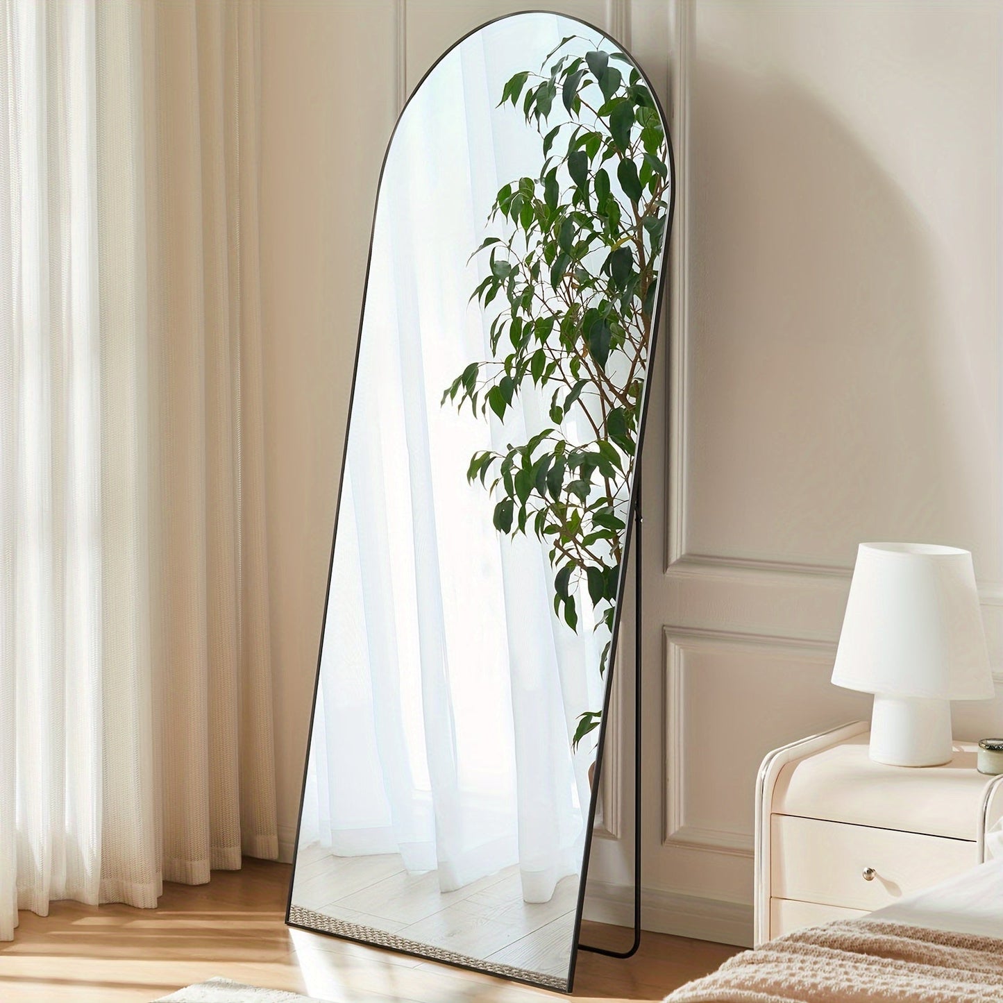 Arched Full Length Mirror with Stand 64x21 / 59x16 Inch, Aluminum Alloy Frame Shatter-Proof Nano Glass Floor Mirror, Standing Full Body Mirror for Bedroom Living Room Cloakroom Wall Decor