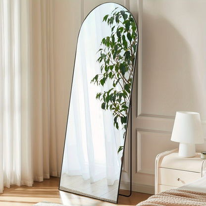 Arched Full Length Mirror with Stand 64x21 / 59x16 Inch, Aluminum Alloy Frame Shatter-Proof Nano Glass Floor Mirror, Standing Full Body Mirror for Bedroom Living Room Cloakroom Wall Decor