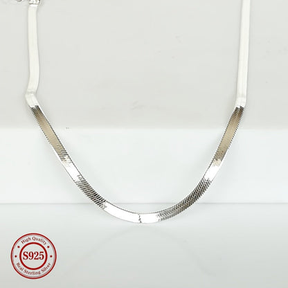 925 Sterling Silver Flat Snake Chain Necklace Unisex Minimalist 2D Clavicle Chain Hypoallergenic Trendy Cool Jewelry for Women Men All Seasons Daily Wear 18-24 Inch