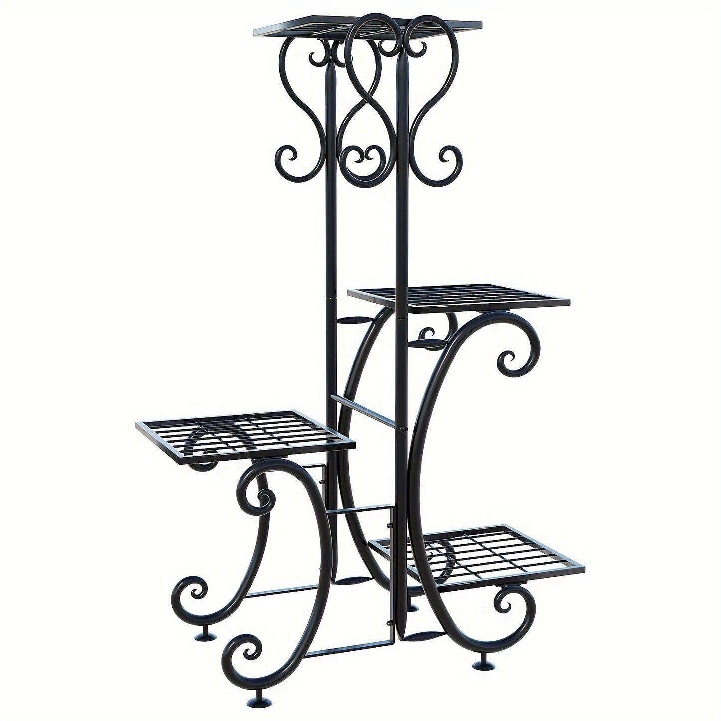 4 Tier Metal Plant Stand Indoor Outdoor Wrought Iron Corner Flower Pot Holder Display Rack Organizer for Garden Patio Balcony Lawn Office Planter Shelf Black